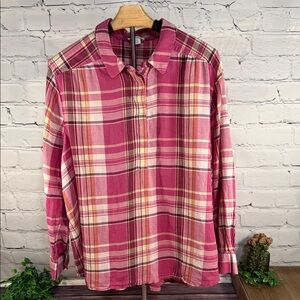 SUNDANCE Women’s Vibrant 3/4 Plaid Button Down Shirt